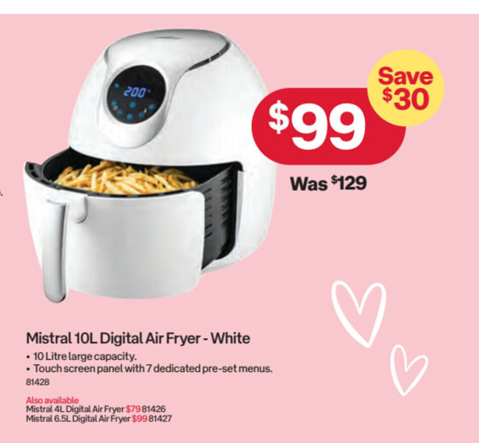 Mistral 10L Digital Air FryerWhite offer at Australia Post