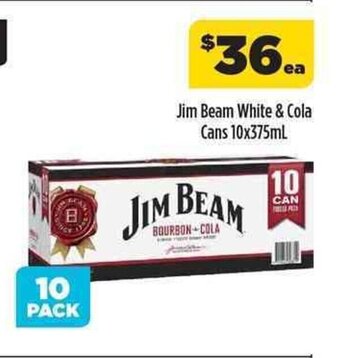Jim Beam White & Cola Cans 10x375ml