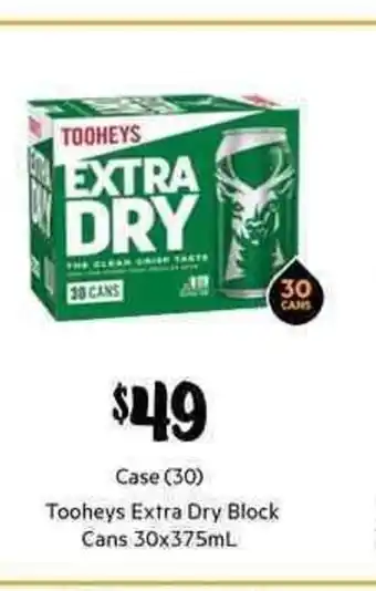 First Choice Liquor Tooheys Extra Dry Block Cans 30x375ml offer