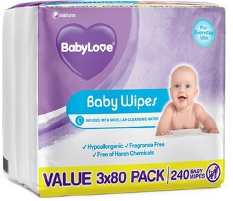 IGA Babylove Baby Wipes Value 3x80 Pack offer