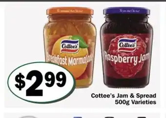 Friendly Grocer Cottee's Jam & Spread 500g Varieties offer