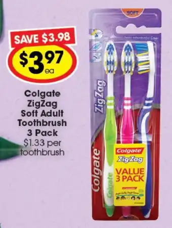 Ritchies Colgate Zigzag Soft Adult Toothbrush 3 Pack offer