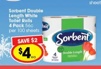 Ritchies Sorbent Double Length White Toilet Rolls 4 Pack offer