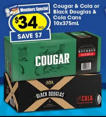 Ritchies Cougar & Cola or Black Douglas & Cola Cans 10x375mL offer