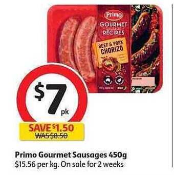 Coles Primo Gourmet Sausages 450g offer