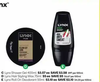 Woolworths Lynx Shower Gel, Hair Styling Wax Or Roll On Deodorant offer
