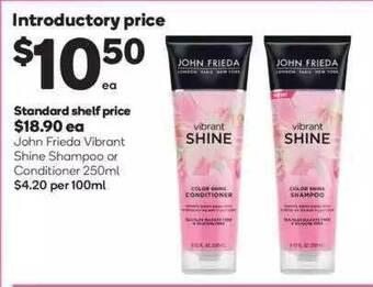 Woolworths John Frieda Vibrant Shine Shampoo Or Conditioner offer