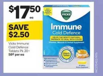 Woolworths Vicks Immune Cold Defence Tablets offer