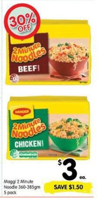Spar Maggi 2 minute noodle 360-385gm 5 pack offer
