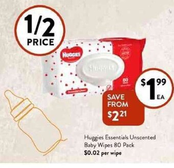 Foodworks Huggies essentials unscented baby wipes 80 pack offer