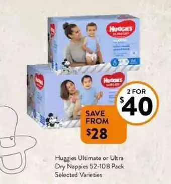 Foodworks Huggies ultimate or ultra dry nappies 52-108 pack offer