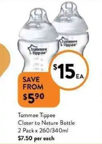 Tommee tippee closer to nature bottle 2 pack 2 x 260/340ml