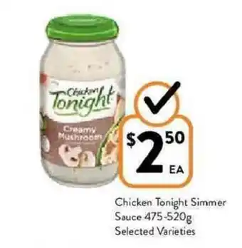 Foodworks Chicken tonight simmer sauce 475-520g offer