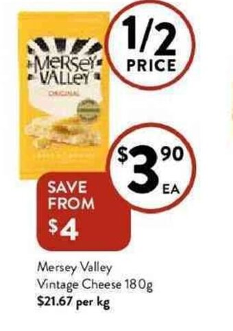 Foodworks Mersey valley vintage cheese 180g offer