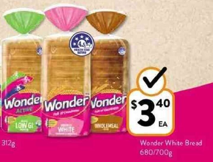 Wonder white bread 680g offer at Foodworks