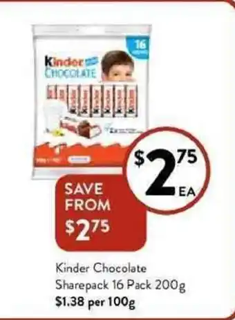 Kinder chocolate sharepack 16 pack 200g