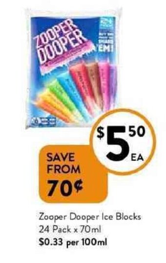 Foodworks Zooper dooper ice blocks 24 pack x 70ml offer