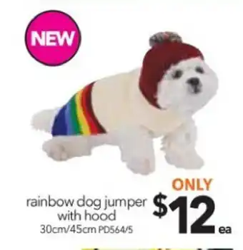 Cheap as Chips Rainbow Dog Jumper with Hood offer