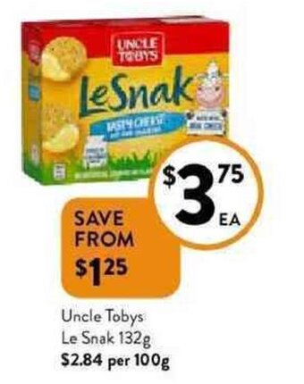 Foodworks Uncle tobys le snak 132g offer