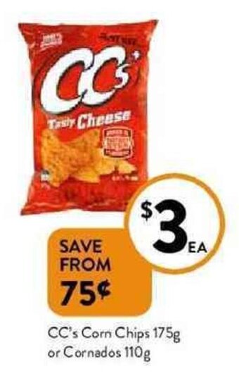 Foodworks CC's corn chips 175g or cornados 110g offer