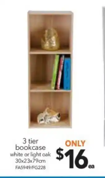 Cheap as Chips 3 Tier Bookcase White or Light oak offer