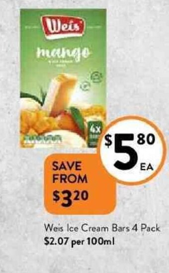 Foodworks Weis ice cream bars 4 pack offer