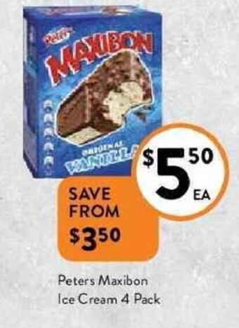 Foodworks Peters maxibon ice cream 4 pack offer