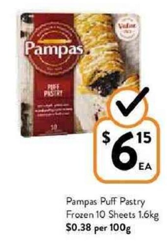 Pampas puff pastry frozen 10 sheets 1.6kg