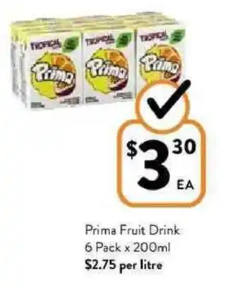 Prima fruit drink 6 pack x 200ml