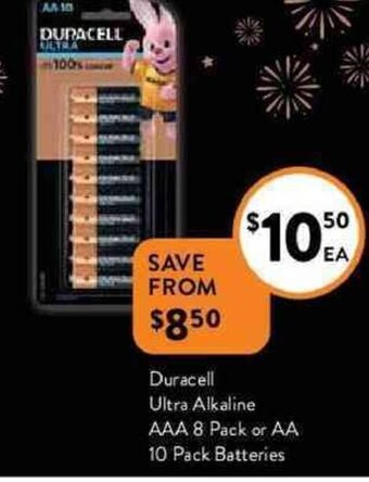 Foodworks Duracell ultra alkaline AAA 8 pack or AA 10 pack batteries offer