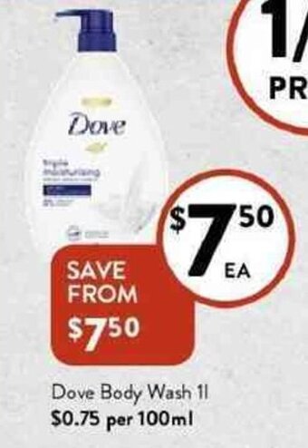 Foodworks Dove body wash 1l offer