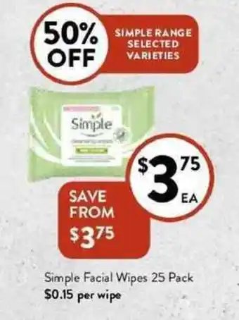 Simple facial wipes 25 pack
