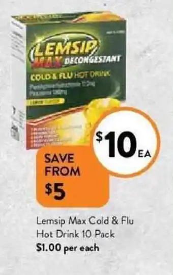 Foodworks Lemsip max cold & flu hot drink 10 pack offer