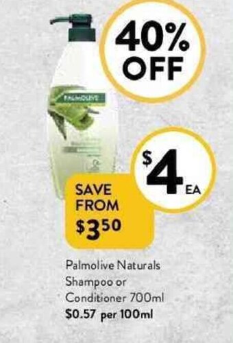 Foodworks Palmolive naturals shampoo or conditioner 700ml offer