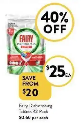 Foodworks Fairy dishwashing tablets 42 pack offer