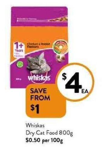 Foodworks Whiskas dry cat food 800g offer