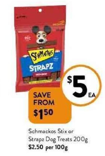 Foodworks Schmackos stix or strapz dog treats 200g offer