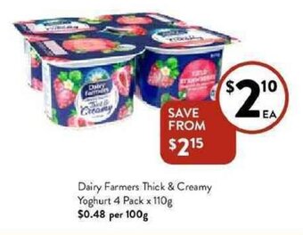 Foodworks Dairy farmers thick & creamy yoghurt 4 pack x 110g offer