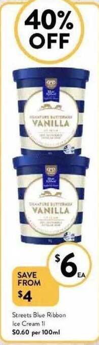 Foodworks Streets Blue Ribbon Ice Cream offer