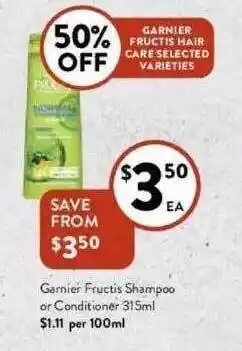 Foodworks Garnier Fructis Shampoo Or Conditioner offer