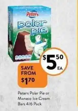 Foodworks Peters Polar Pie Or Monaco Ice Cream Bars offer
