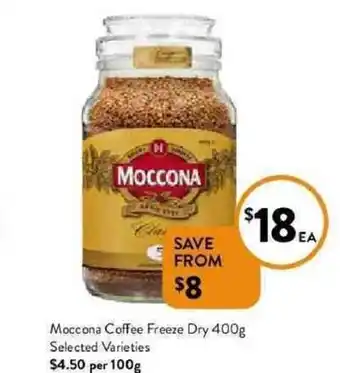 Foodworks Moccona coffee freeze dry 400g offer