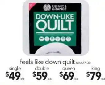 Henley & Grange Feels Like Down Quilt Single
