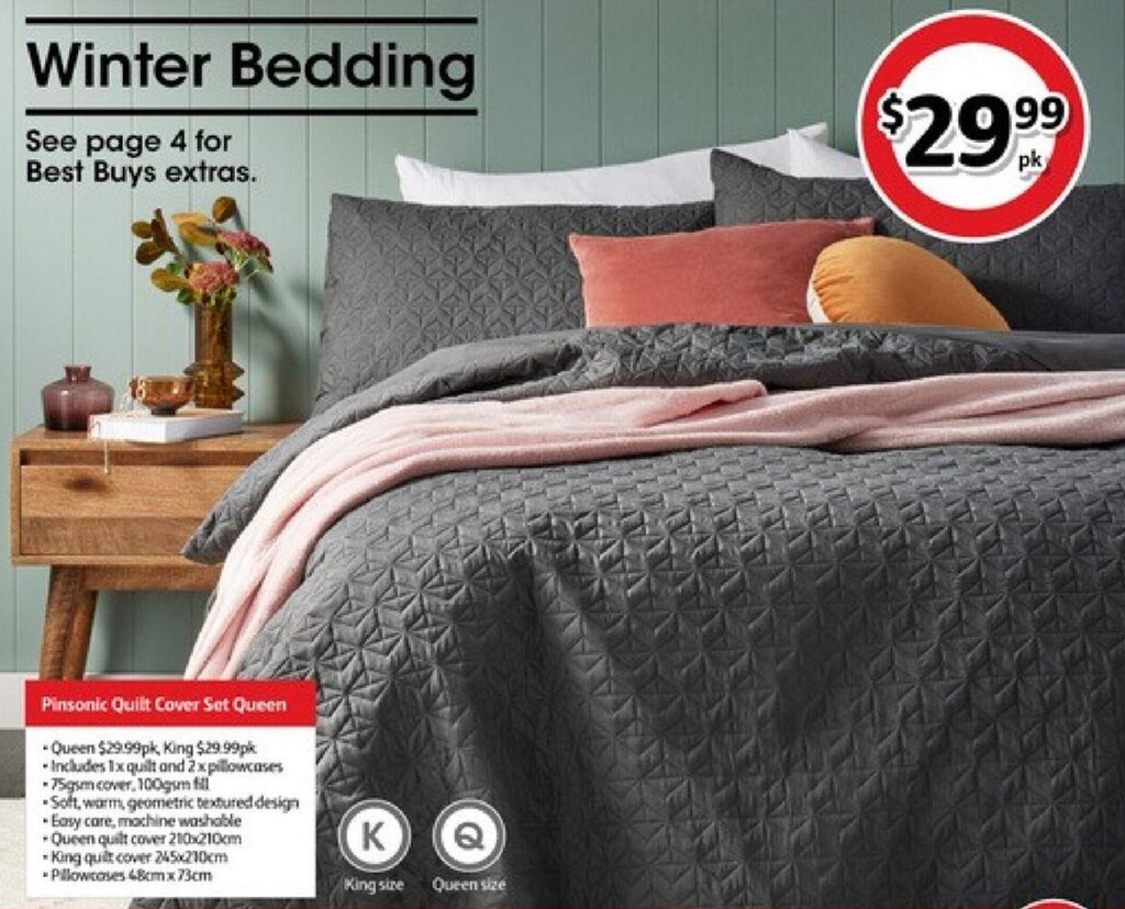 Pinsonic Quilt Cover Set Queen offer at Coles
