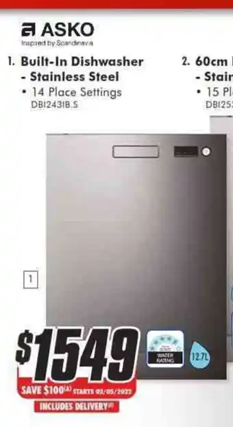 The Good Guys Asko Built-In Dishwasher - Stainless Steel DBI243IB.S offer