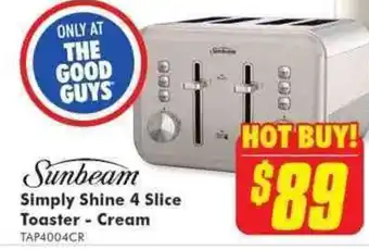 The Good Guys Sunbeam Simply Shine 4 Slice Toaster - Cream TAP4004CR offer