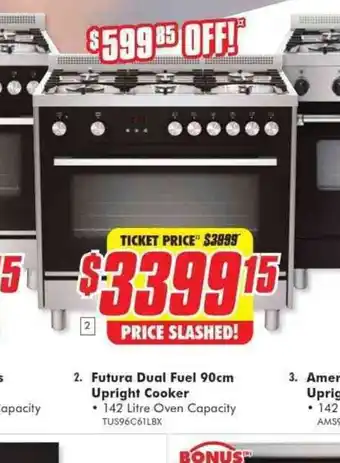 The Good Guys Futura Dual Fuel 90 cm Upright Cooker 142 Litre offer