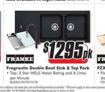 The Good Guys Fragranite Double Bowl Sink & Tap Pack offer