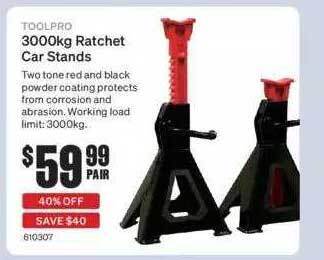 SuperCheap Auto Toolpro 3000kg Ratchet Car Stands offer