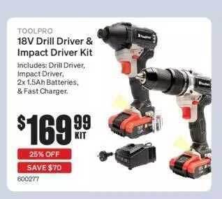 SuperCheap Auto Toolpro 18v Drill Driver & Impact Driver Kit offer